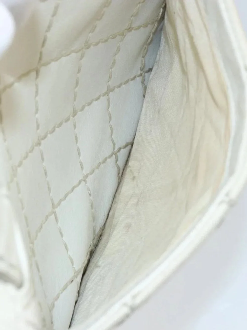 CHANEL Wild Stitch Hand Bag Leather White Gold CC Auth BA6858